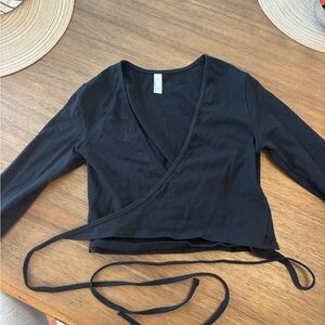 American Apparel Black Long Sleeve Wrap Blouse
